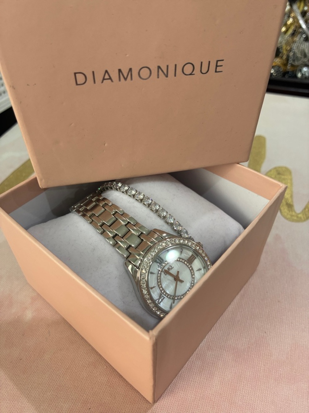 Diamonique Silver and White Crystal-Accent Women's Watch with Bracelet